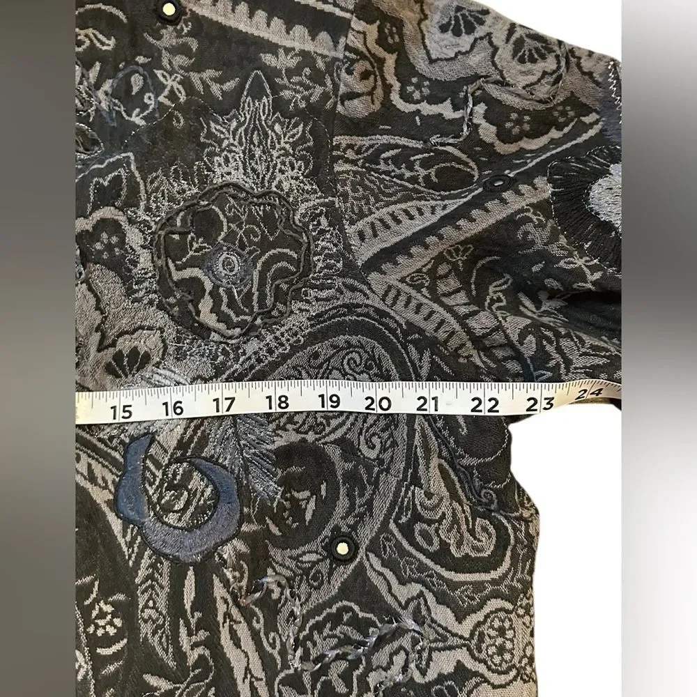 Vintage Laura Ashley Woman Metallic Embroidered Paisley Jacquard Jacket 1X Boho